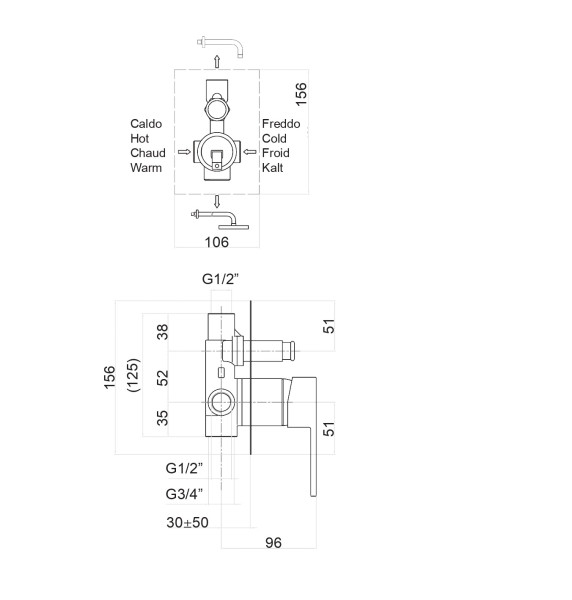 Смеситель для душа Fiore KUBE 100BB7517, белый. Фото 2