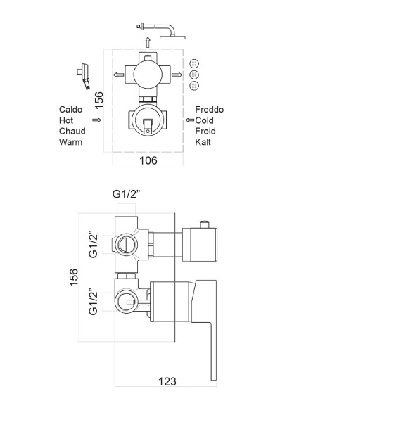 Смеситель для душа Fiore KUBE 100CR7501, хром. Фото 2