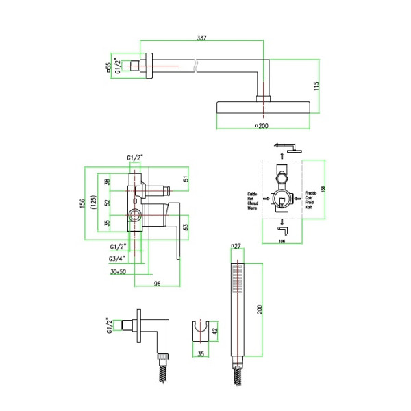 Смеситель для душа Fiore Kube 100CR7519, хром. Фото 2