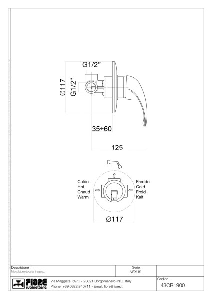 Смеситель для душа Fiore NEXUS 43CR1900, хром. Фото 2