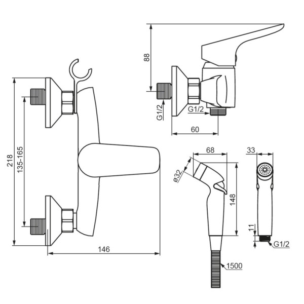 Смеситель для душа с гигиеническим душем. Фото 4