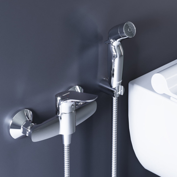 Смеситель для душа с гигиенической лейкой, держателем и шлангом. Фото 2