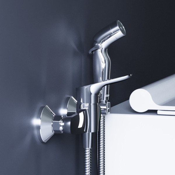 Смеситель для душа с гигиенической лейкой, держателем и шлангом. Фото 3