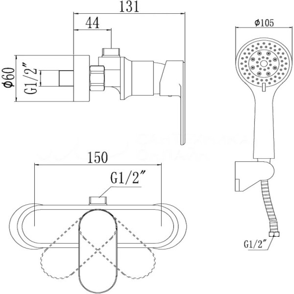 Смеситель для душа Savol S-600305S, хром. Фото 2