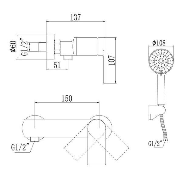 Смеситель для душа Savol S-601815H, черный. Фото 2