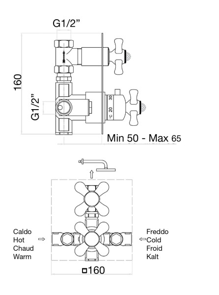Смеситель для душа (термостат) Fiore MARGOT SKY (SWAROVSKI®) 01OO0936, золото. Фото 2