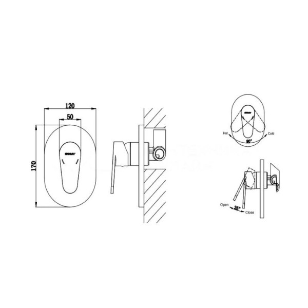 Смеситель для душа встраиваемый на 1 потока Bravat Eler FB848238CP-RUS, хром. Фото 2