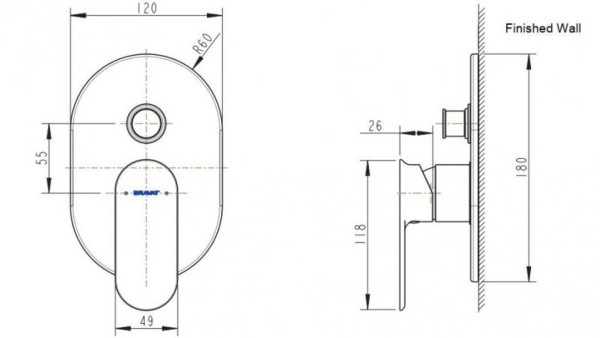 Смеситель для душа встраиваемый на 1 потока Bravat Gina PB865104CP-2-ENG, хром. Фото 2