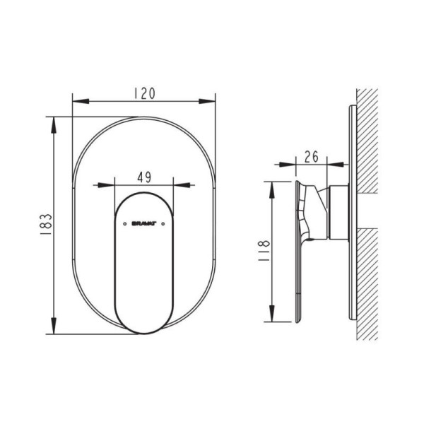 Смеситель для душа встраиваемый на 1 потока Bravat Gina PB865104CP-ENG, хром. Фото 2