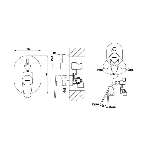 Смеситель для душа встраиваемый на 2 потока Bravat Eler FB848238CP-2-RUS, хром. Фото 2