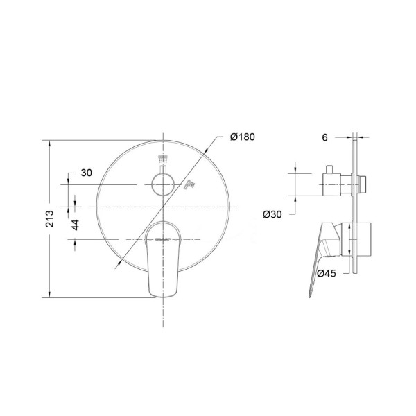 Смеситель для душа встраиваемый на 2 потока Bravat Rhein PB8429564CP-2-ENG, хром. Фото 2