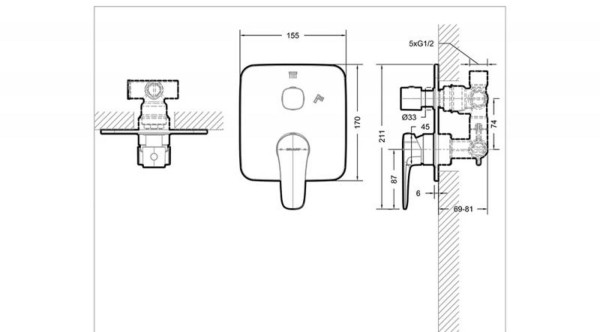 Смеситель для душа встраиваемый на 2 потока Bravat Source PB8173218CP-2-ENG, хром. Фото 2