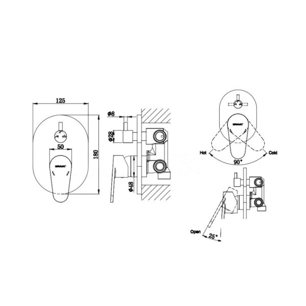 Смеситель для душа встраиваемый на 3 потока Bravat Eler FB848238CP-3-RUS, хром. Фото 2