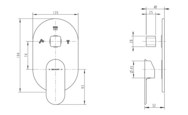 Смеситель для душа встраиваемый на 3 потока Bravat Gina P69194C-ENG, хром. Фото 2