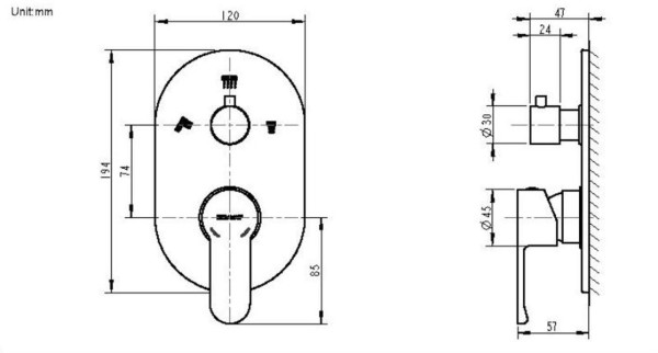 Смеситель для душа встраиваемый на 3 потока Bravat New Moon P69191C-RUS, хром. Фото 2