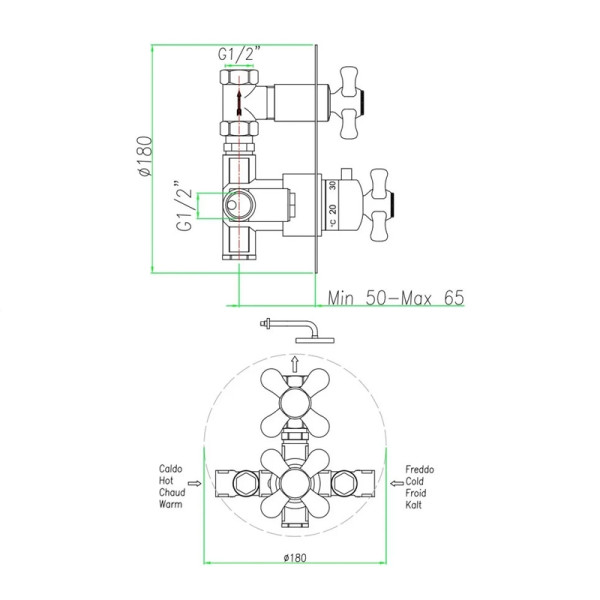 Смеситель для душа встраиваемый с термостатом Webert Armony AM970901060, медь. Фото 2