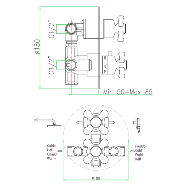 Смеситель для душа встраиваемый с термостатом Webert Armony AM970902017, хром/золото. Фото 2