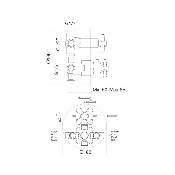 Смеситель для душа встраиваемый с термостатом Webert Armony AM970903017, хром/золото. Фото 2