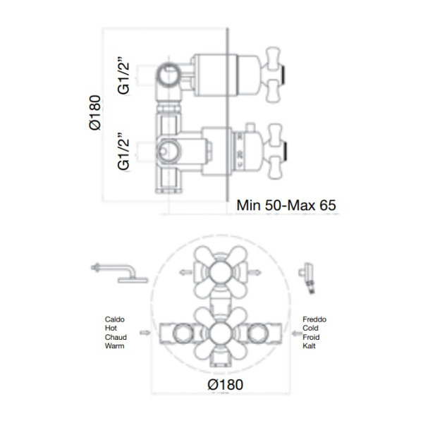 Смеситель для душа встраиваемый с термостатом Webert Ottocento OT970902015, хром. Фото 2