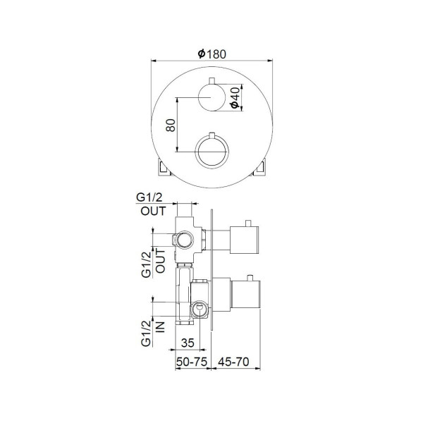 Смеситель для душа встраиваемый с термостатом Webert Sax Evolution SE970903010, золото. Фото 2