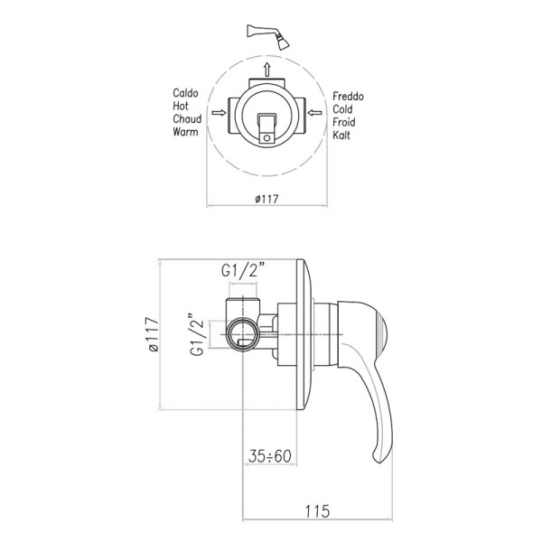 Смеситель для душа встраиваемый Webert Aurora AU880101065, бронза. Фото 2