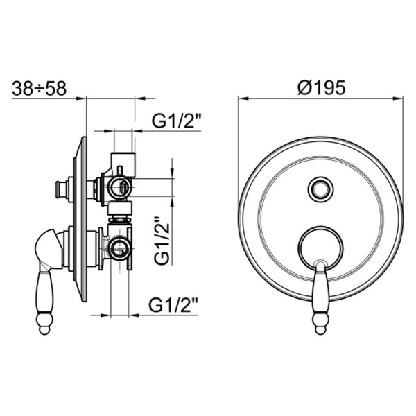 Смеситель для душа встраиваемый Webert Dorian DO860101010, золото. Фото 2