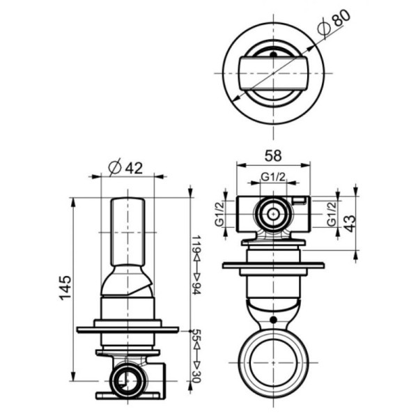 Смеситель для душа встраиваемый Webert Opera OA880101010, золото. Фото 2