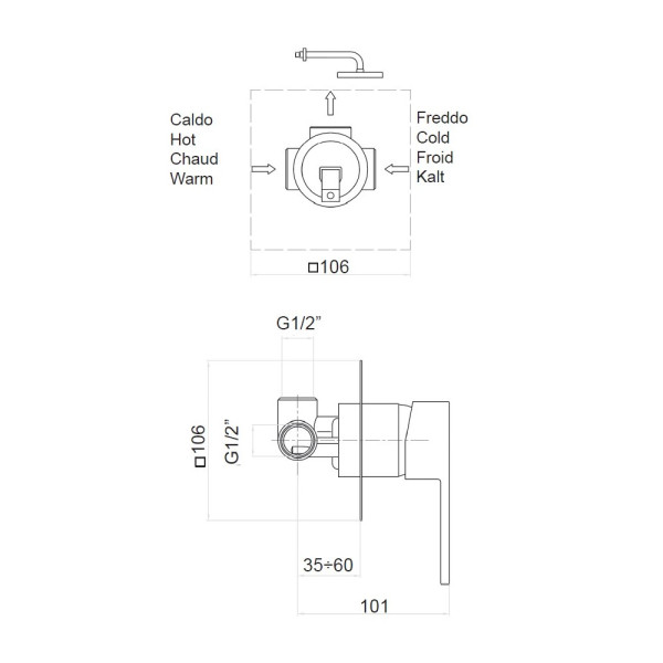 Смеситель для душа встраиваемый Webert Pegaso PE880101010, золото. Фото 2