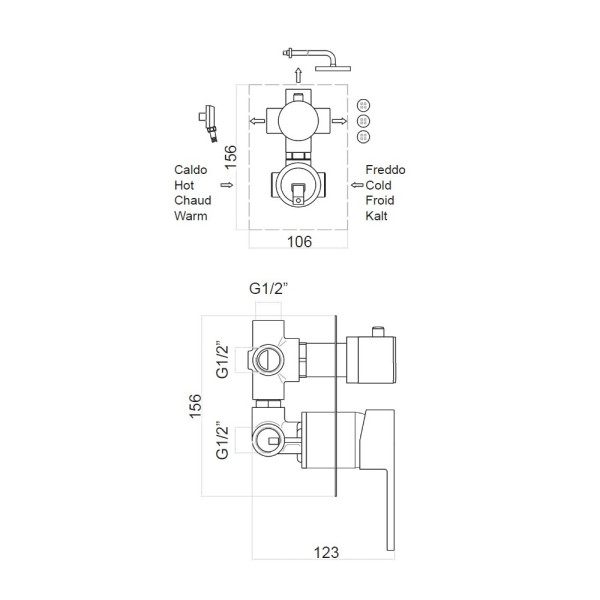 Смеситель для душа встраиваемый Webert Pegaso PE880601015, хром. Фото 2
