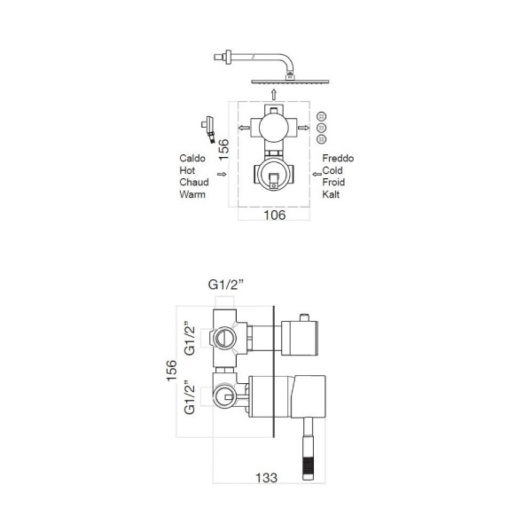Смеситель для душа встраиваемый Webert Rimini RI880601740, белый. Фото 2