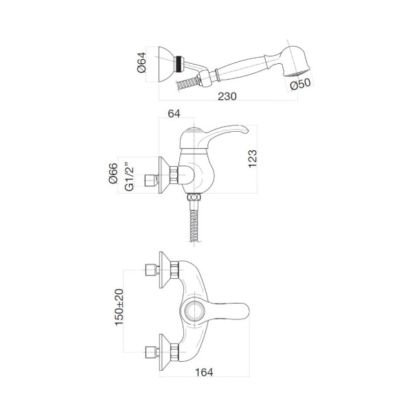 Смеситель для душа Webert Aurora AU870101017, хром/золото. Фото 2