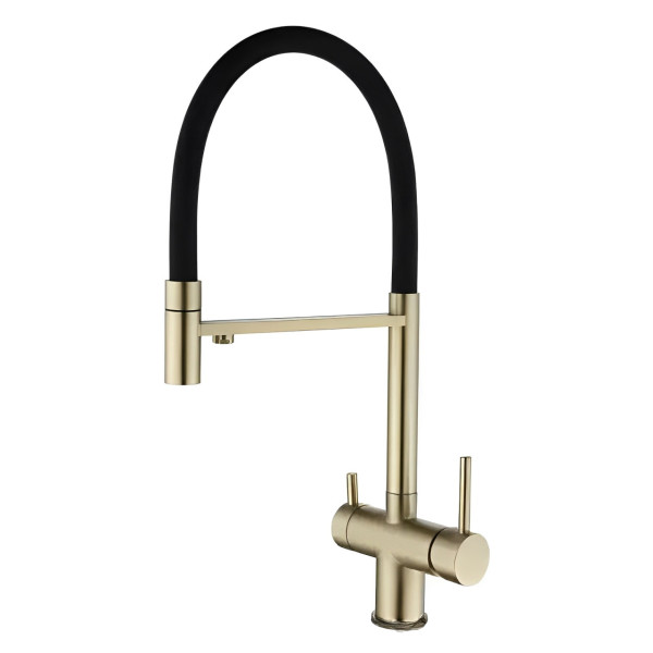 Смеситель для кухни с гибким изливом и подключением фильтра Maretti Calabria GOLD CAG31RGF18, золотой сатин. Фото 1