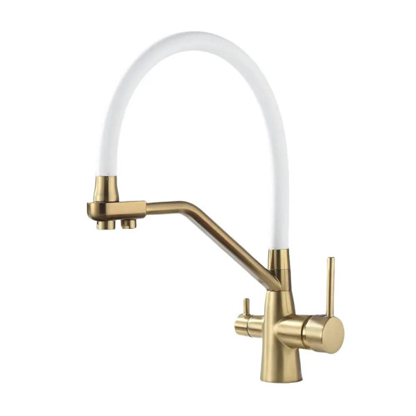 Смеситель для кухни с гибким изливом и подключением фильтра Maretti Eleganza GOLD ENG31RGF13, золотой сатин. Фото 1