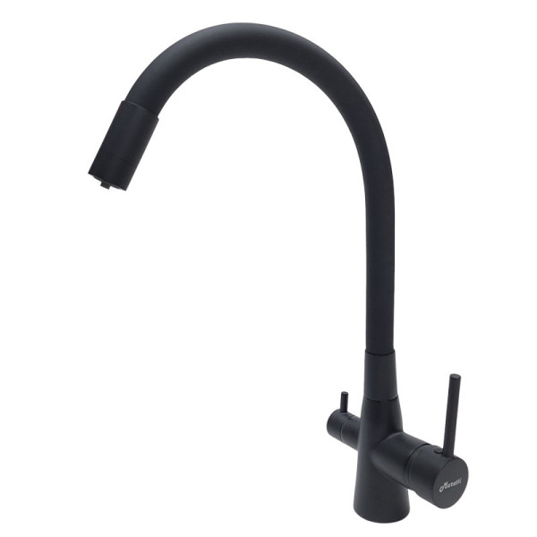 Смеситель для кухни с гибким изливом и подключением фильтра Maretti Project Black PB31RGF71, черный. Фото 1
