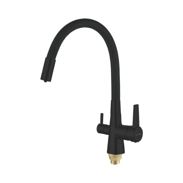 Смеситель для кухни с гибким изливом и подключением фильтра Shevanik S668H, черный. Фото 1