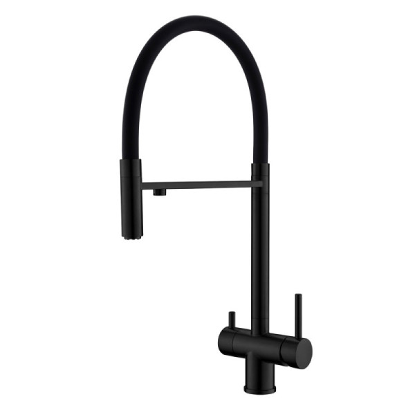Смеситель для кухни с гибким изливом и подключением фильтра WesnaArt EKO05-160MatBlack, черный. Фото 1