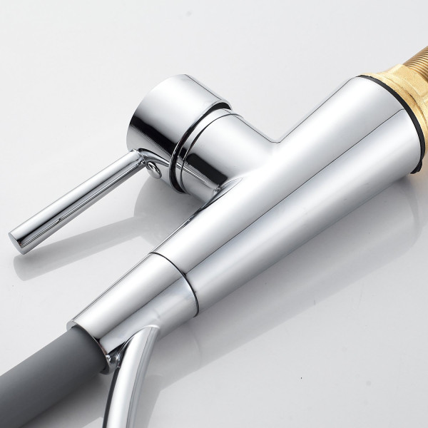 Смеситель для кухни с гибким изливом Shevanik S743-9, хром/серый. Фото 4