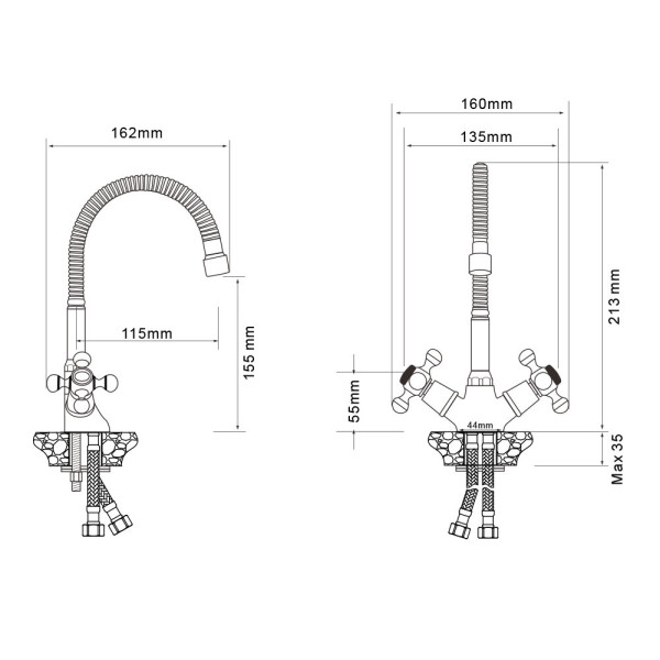 Смеситель для кухни с гибким изливом WesnaArt RASSVET, RAS02-180, хром. Фото 2