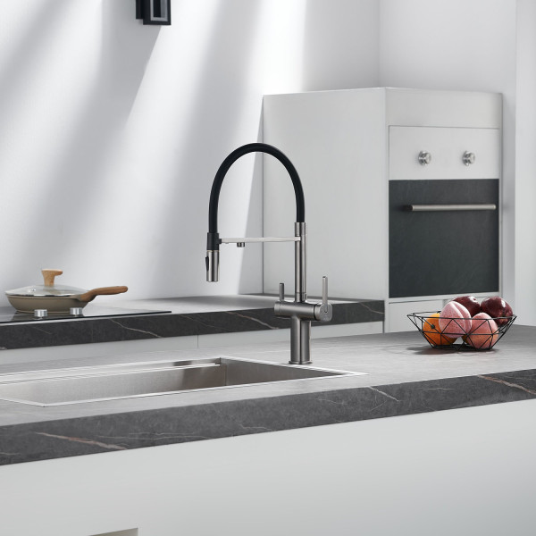 Смеситель для кухни с подключением фильтра для воды Rose R358T, оружейная сталь. Фото 3