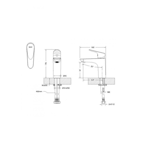 Смеситель для раковины Bravat Drop F14898C-RUS, хром. Фото 2
