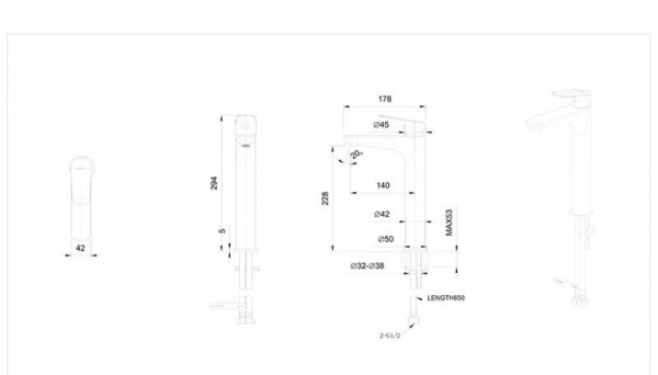 Смеситель для раковины Bravat Rhein F1429564BW-A-ENG, черный. Фото 2