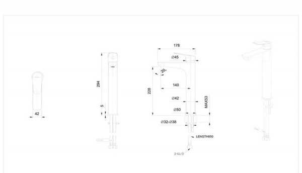 Смеситель для раковины Bravat Rhein F1429564CP-A-ENG, хром. Фото 2