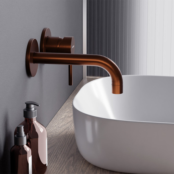 Смеситель для раковины монтируемый в стену, розовое золото. Фото 2