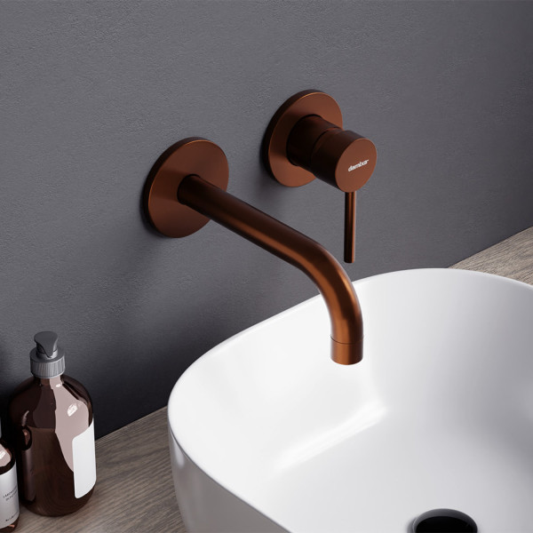 Смеситель для раковины монтируемый в стену, розовое золото. Фото 3