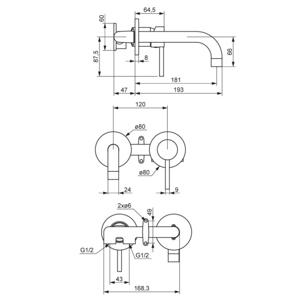 Смеситель для раковины монтируемый в стену, розовое золото. Фото 4