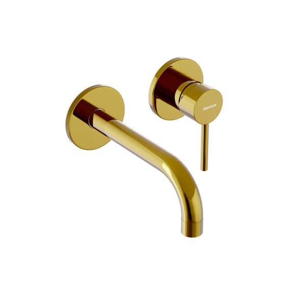 Смеситель для раковины монтируемый в стену, золото. Фото 1