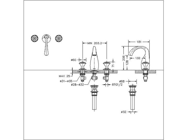 Смеситель для раковины на 3 отверстия Bravat Swan F24287G-ENG, золото. Фото 2