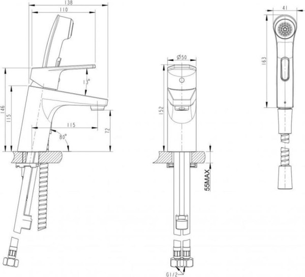 Смеситель для раковины с гигиеническим душем Bravat Line F15299C-2, хром. Фото 2
