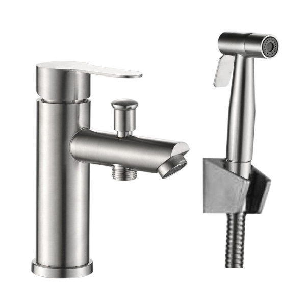 Смеситель для раковины с гигиеническим душем Haiba HB12801, сталь. Фото 1
