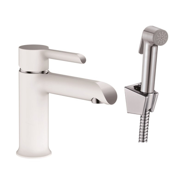 Смеситель для раковины с гигиеническим душем Haiba HB12805-8, белый. Фото 1